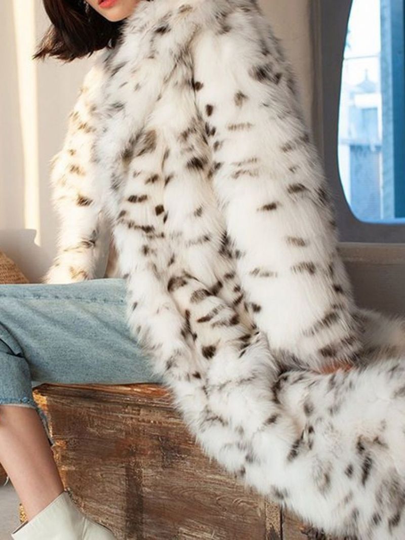 Lapel Leopard Pitkä Talvi Paksu Tekoturkistakki