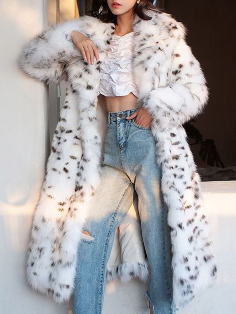 Lapel Leopard Pitkä Talvi Paksu Tekoturkistakki