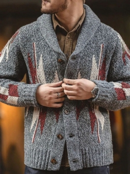 Color Block Lapel Standard Talvinen Rento Villapaita
