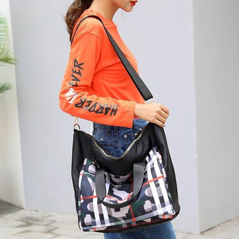 Pu Patchwork Plaid Grid Olkalaukku