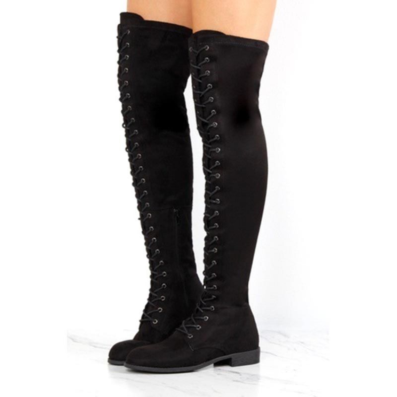 Block Heel Cross Strap Naisten Polvisaappaat