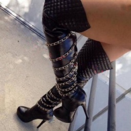 Ketju Takana Vetoketju Stiletto Heel Yli Polven Saappaat