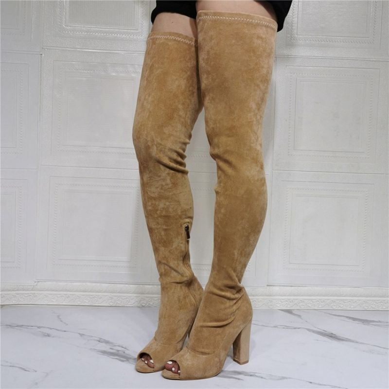 Peep Toe Plain Chunky Heel Ammattimaiset Saappaat