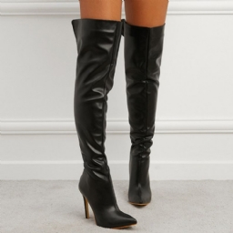 Takaisin Vetoketju Stiletto Heel Plain Thread Polvisaappaat