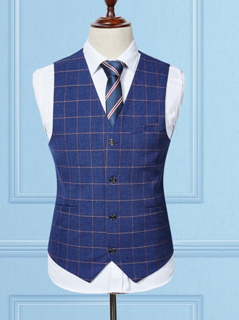 Ruudullinen Blazer Pants Vest Miesten Puku