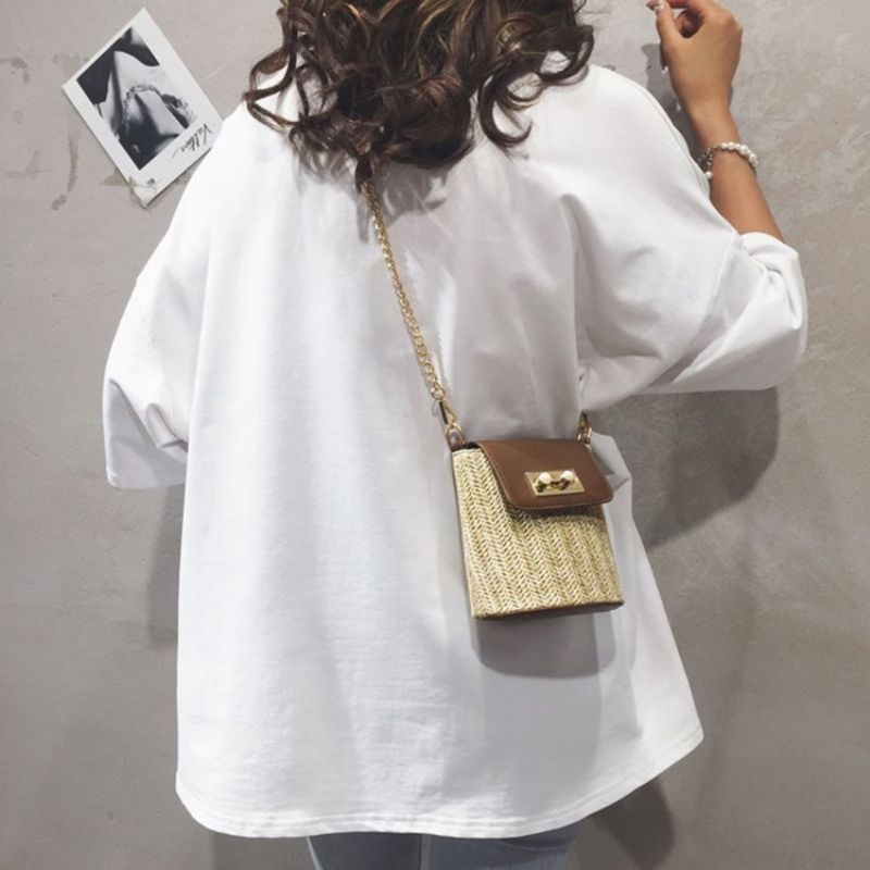 Patchwork Chain Grass Suorakulmion Crossbody Pussit