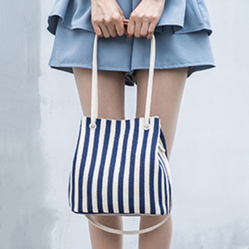 Thread Canvas Stripe Tynnyrin Muotoiset Olkalaukut