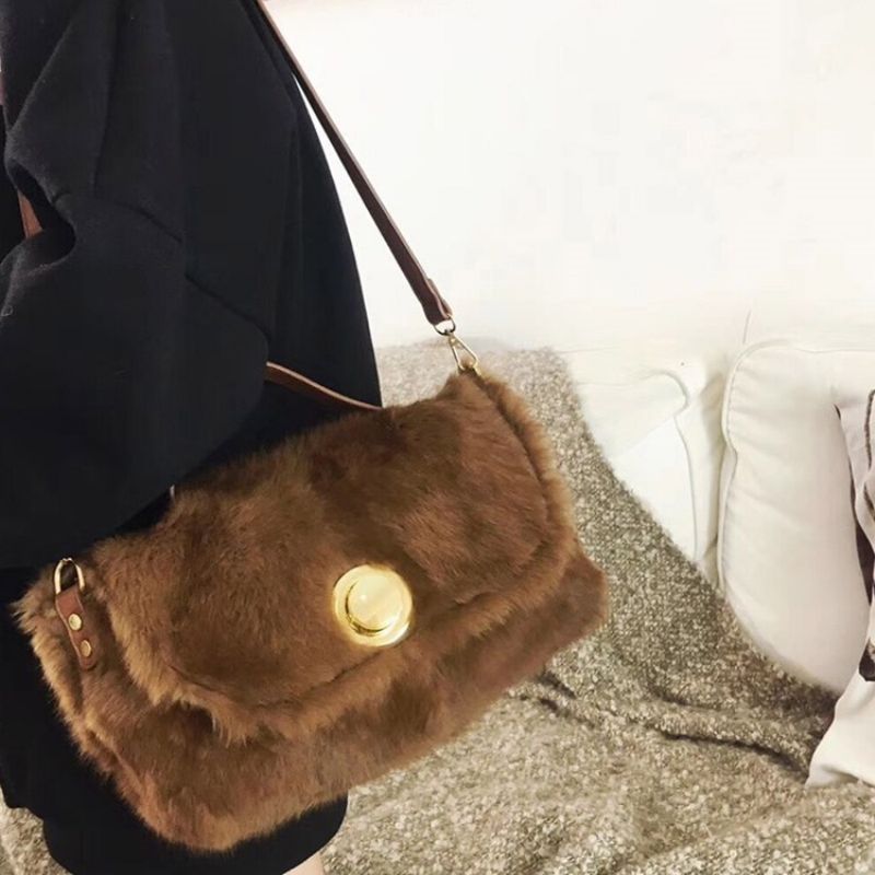 Faux Fur Lock Pelkkä Suorakulmio Kangaskassit