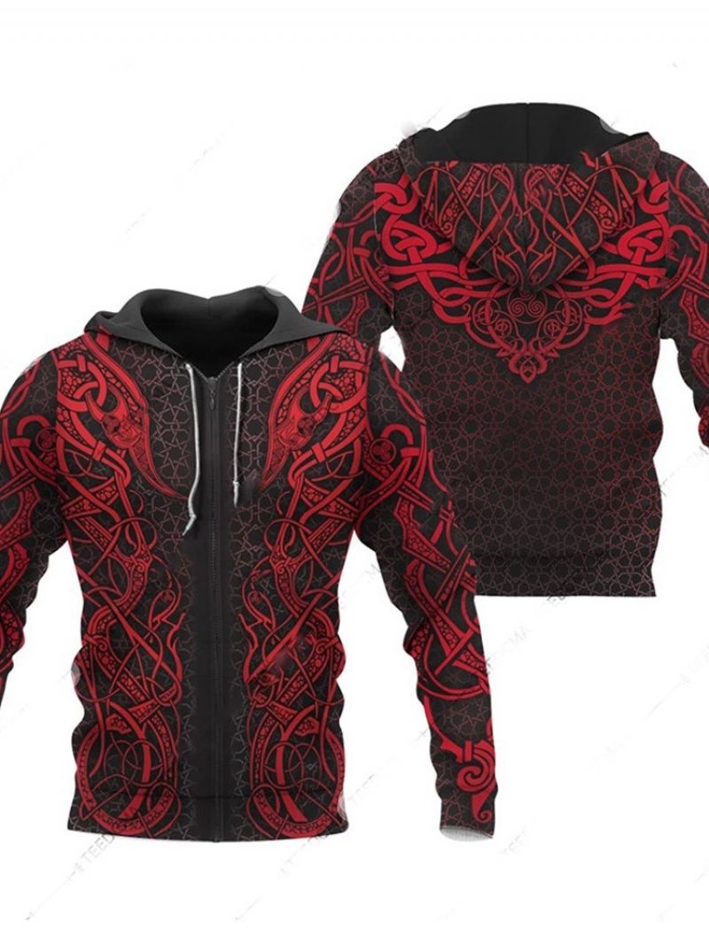 Print Cardigan Hooded Miesten Vetoketjuhupparit
