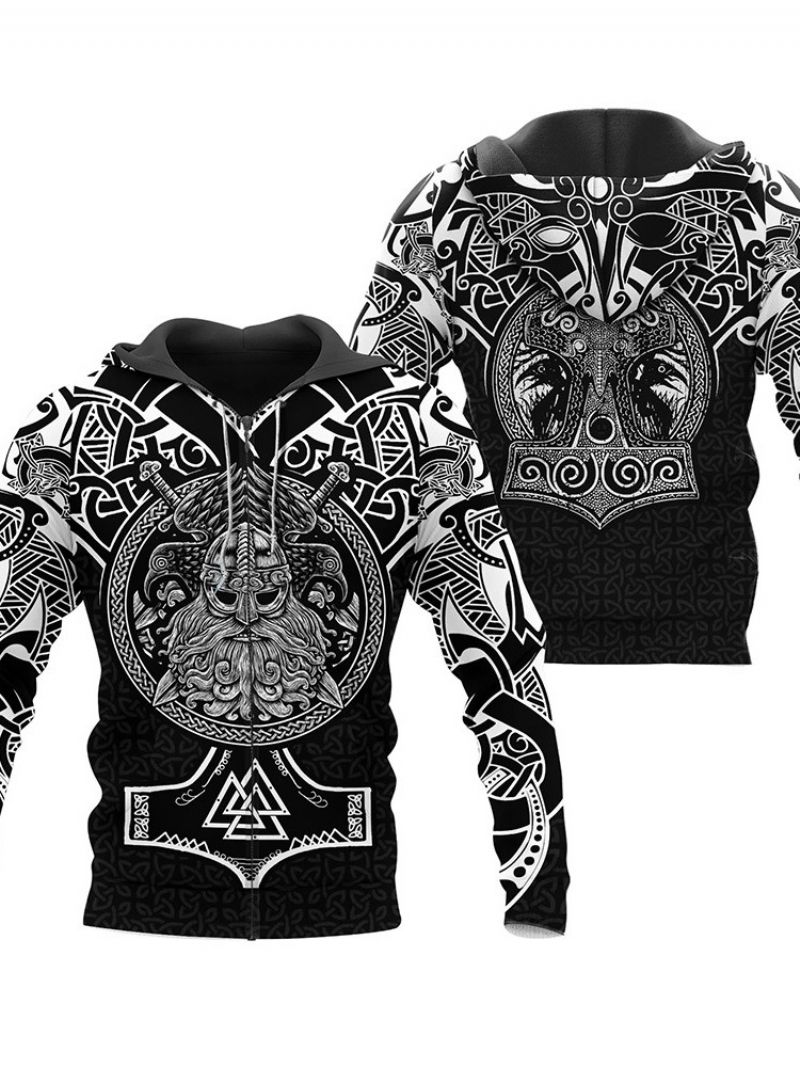 Print Cardigan Hooded Vetoketjullinen Miesten Hupparit