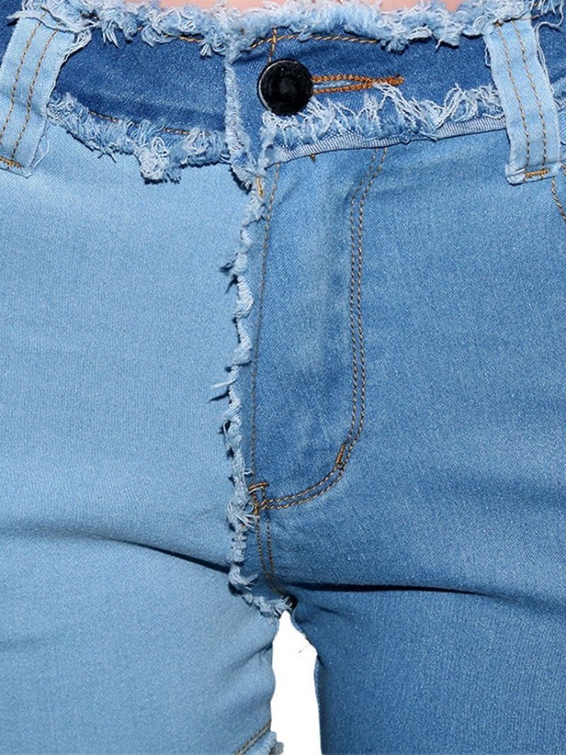 Revers Color Block Pencil Housut Vetoketju Naisten Skinny Farkut