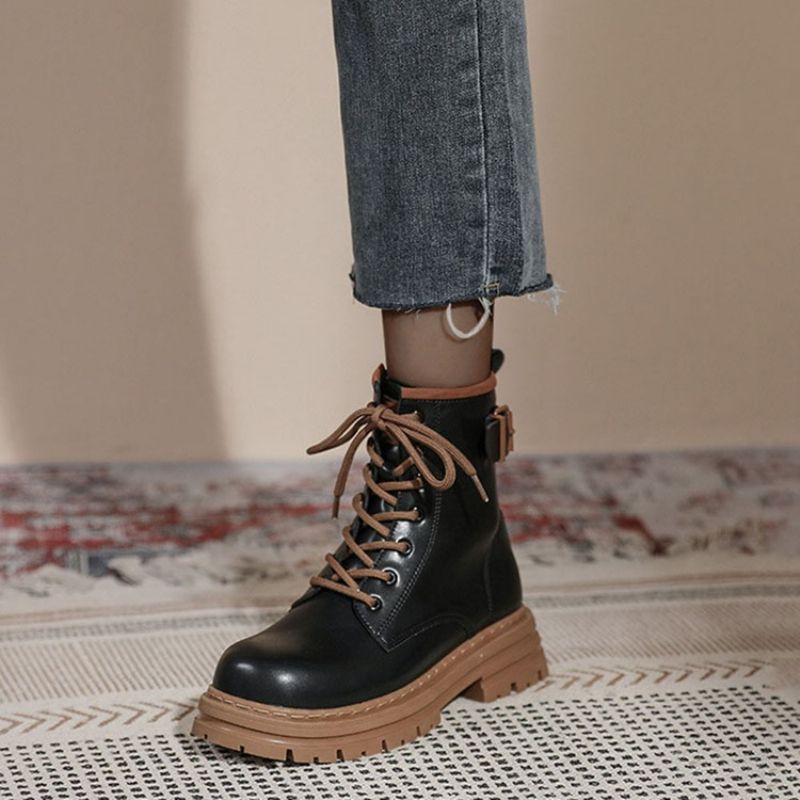 Block Heel Pyöreä Toe Side Vetoketjullinen Pu Saappaat