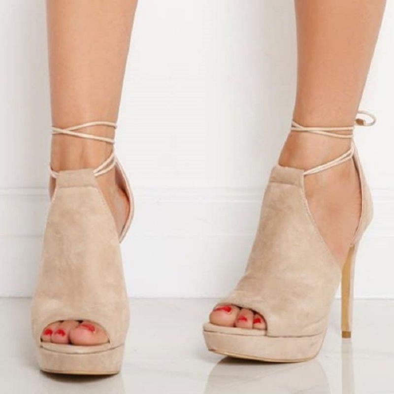 Platform Lace-Up Peep Toe Heel Sandaalit
