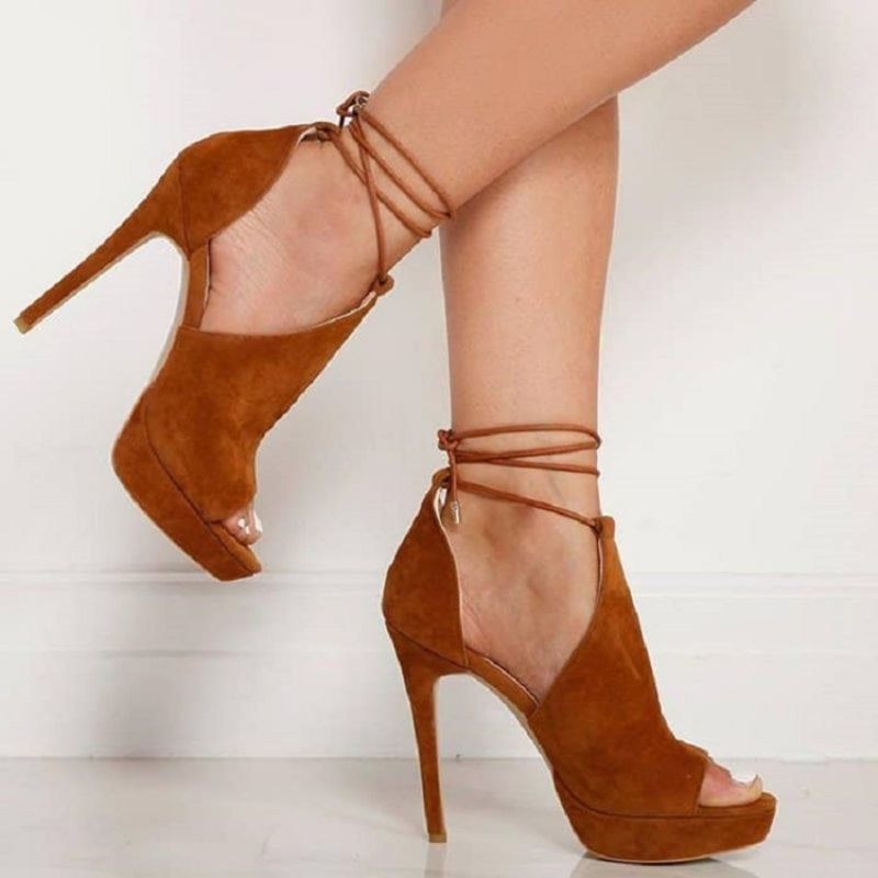 Platform Lace-Up Peep Toe Heel Sandaalit