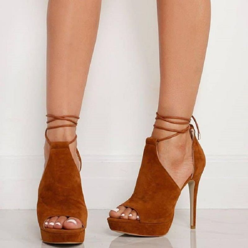 Platform Lace-Up Peep Toe Heel Sandaalit