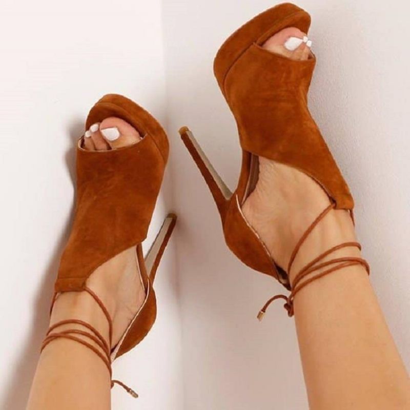 Platform Lace-Up Peep Toe Heel Sandaalit