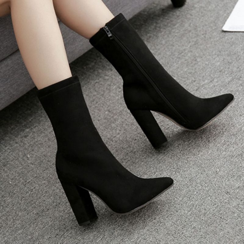 Sivuvetoketju Plain Chunky Heel Western Saappaat