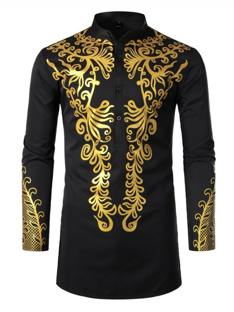 African Muoti Stand Kaulus Dashiki Slim Miesten Paita