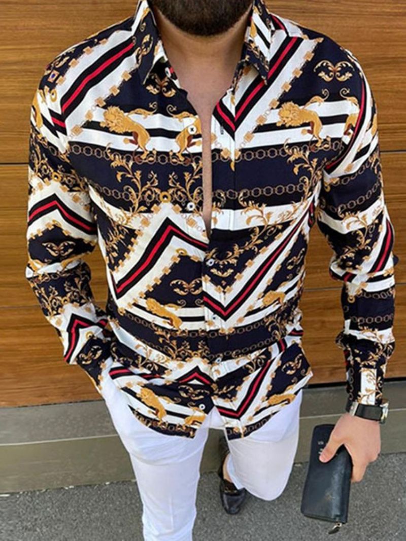 European Print Lapel Fall Single-Breasted Casual Paita
