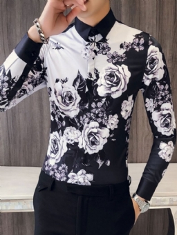 Kukkakuvioiset Color Block Miesten Slim Casual Party Paidat