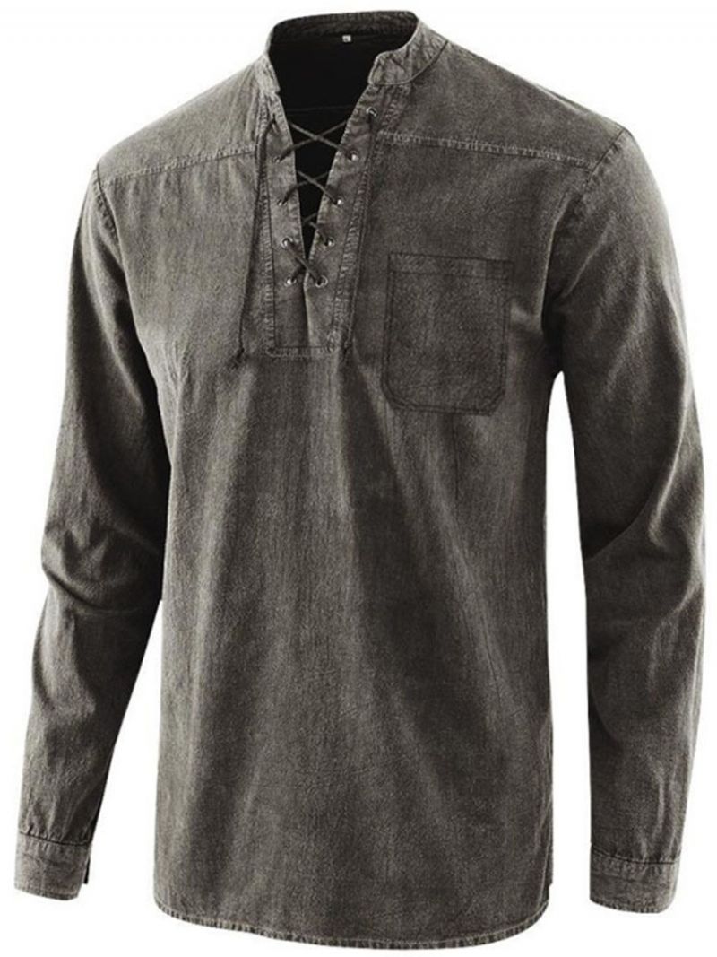 Lace-Up Plain England Loose Fall Paita