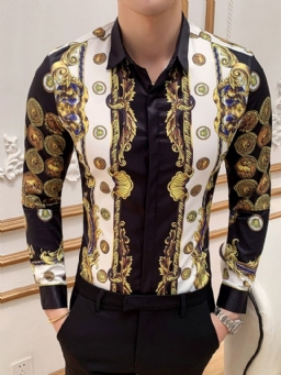 Lapel Cartoon Print Slim Single-Breasted Miesten Paita