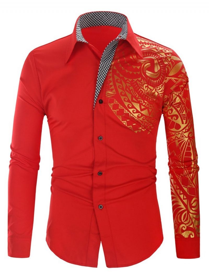 Lapel European Print Fall Slim Casual Paita