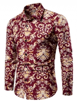 Lapel European Print Miesten Ohut Paita