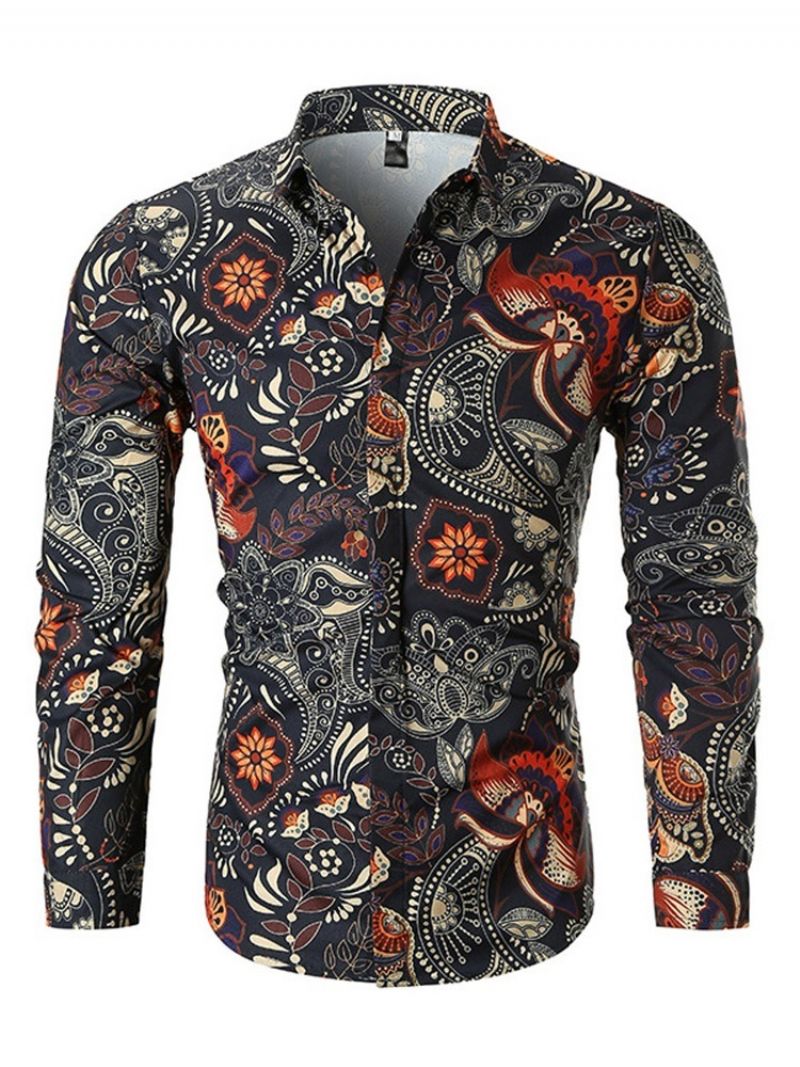 Lapel Muoti Print Ohut Miesten Paita