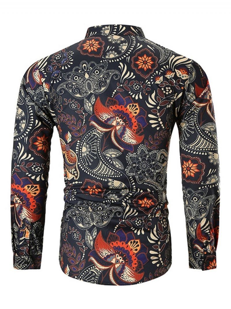 Lapel Muoti Print Ohut Miesten Paita