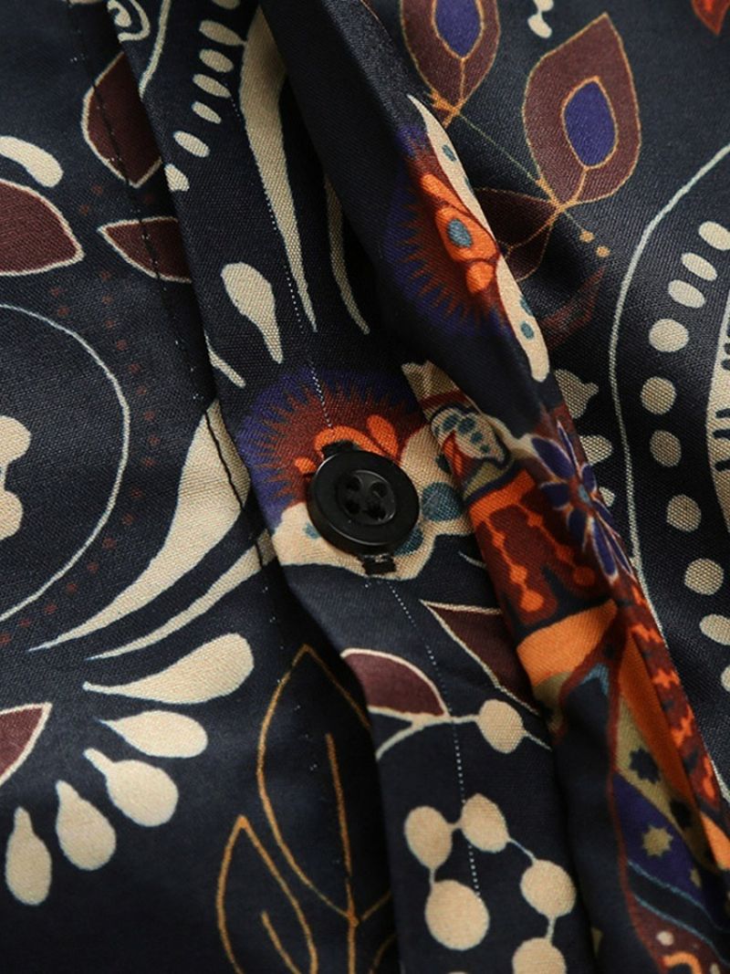 Lapel Muoti Print Ohut Miesten Paita
