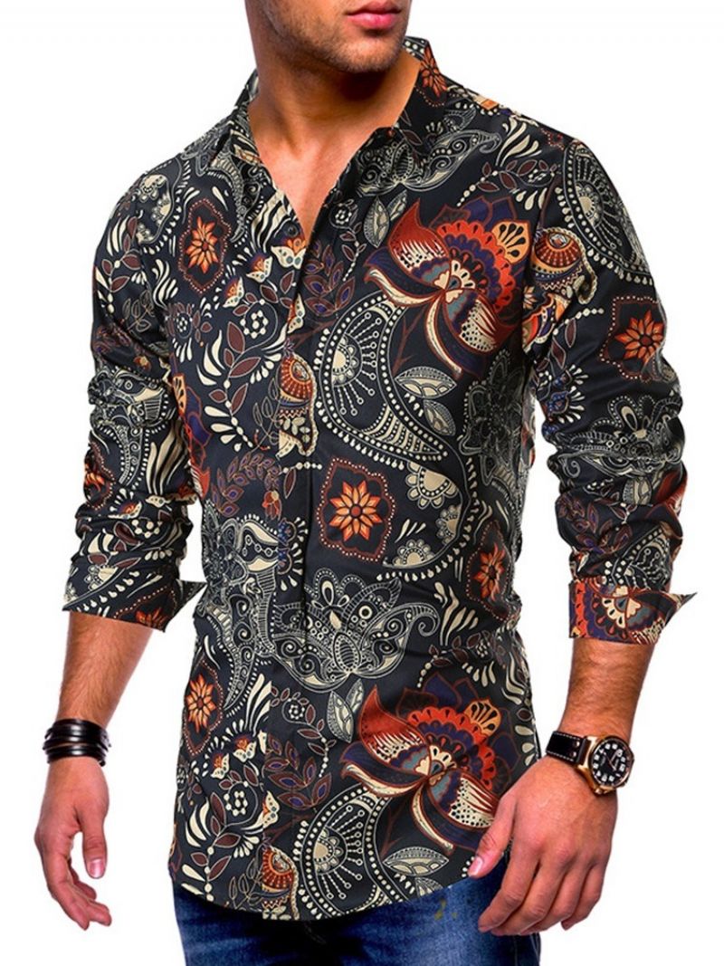 Lapel Muoti Print Ohut Miesten Paita