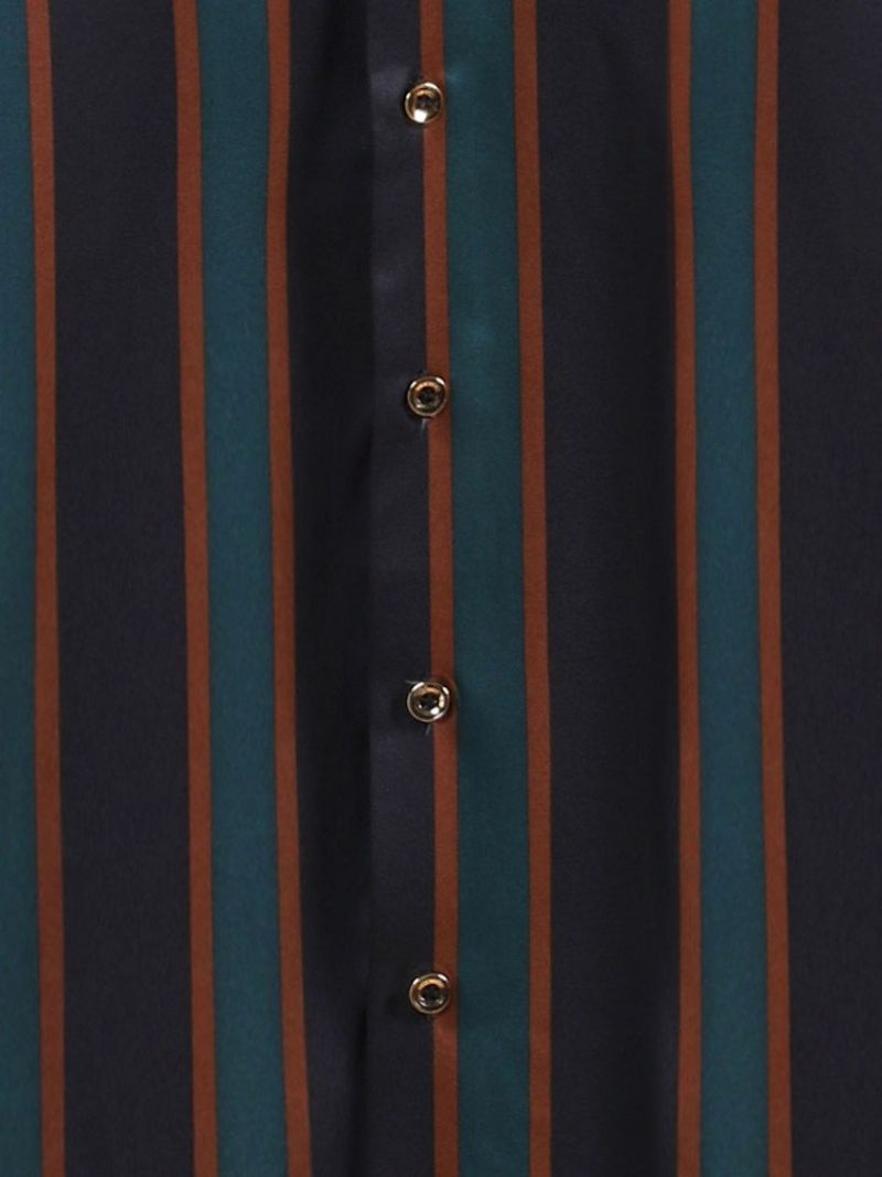 Lapel Stripe Ol Yksirivinen Löysä Paita