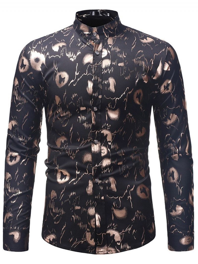 Painettu Stand Collar Slim Miesten Vapaa-Ajan Mekkopaidat