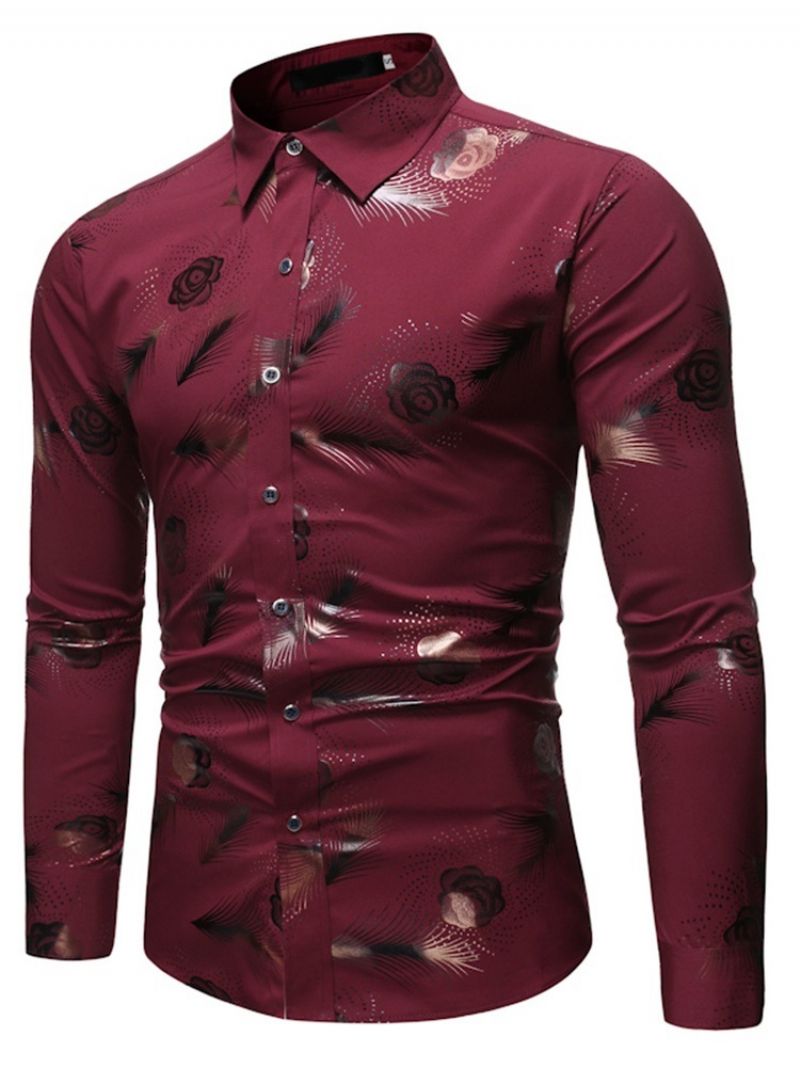 Print Lapel Casual Yksirivinen Miesten Ohut Paita