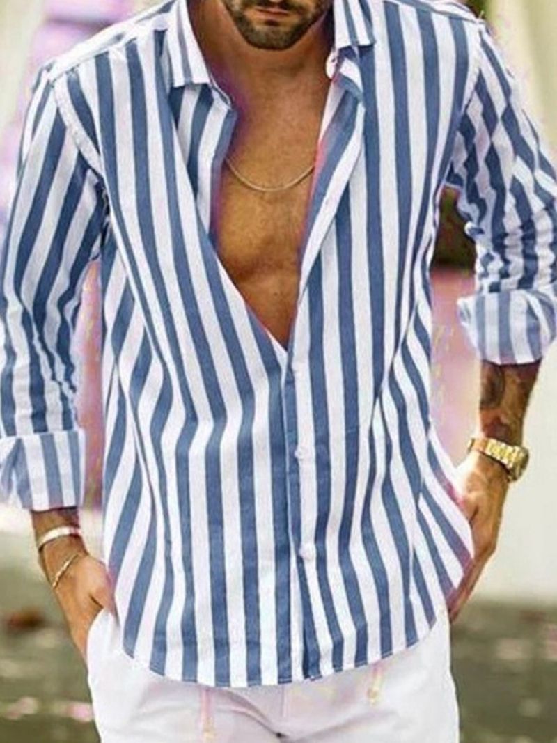 Rento Stripe Print Rintainen Miesten Ohut Paita
