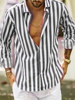 Stripe Lapel Casual Straight Yksirivinen Paita