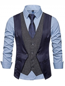Button Color Block V-Kaula Ol Spring Liivi