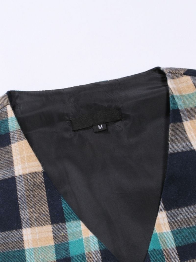Button Plaid V-Kaula Yksirivinen Ol-Liivi