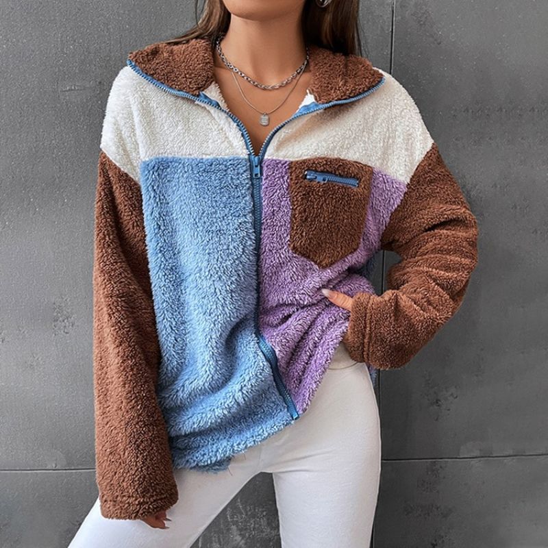 Pitkähihainen Vetoketjullinen Fleece Talvitakki Keskipitkä