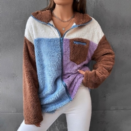 Pitkähihainen Vetoketjullinen Fleece Talvitakki Keskipitkä