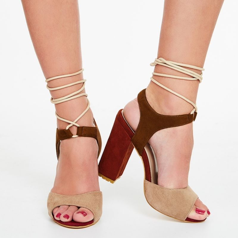 Color Block Chunky Heel Sandaalit