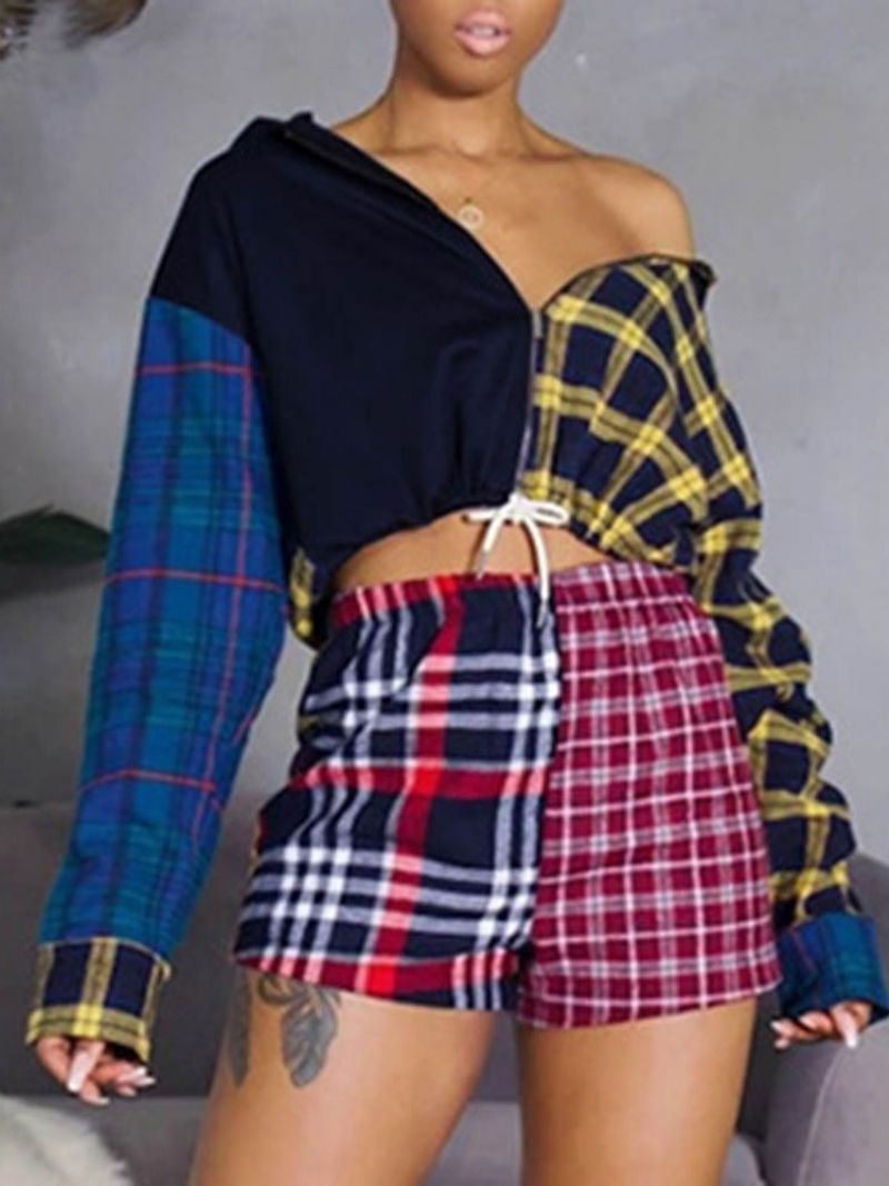 Casual Print Plaid Pencil Housujen Vetoketju Kaksiosaiset Setit