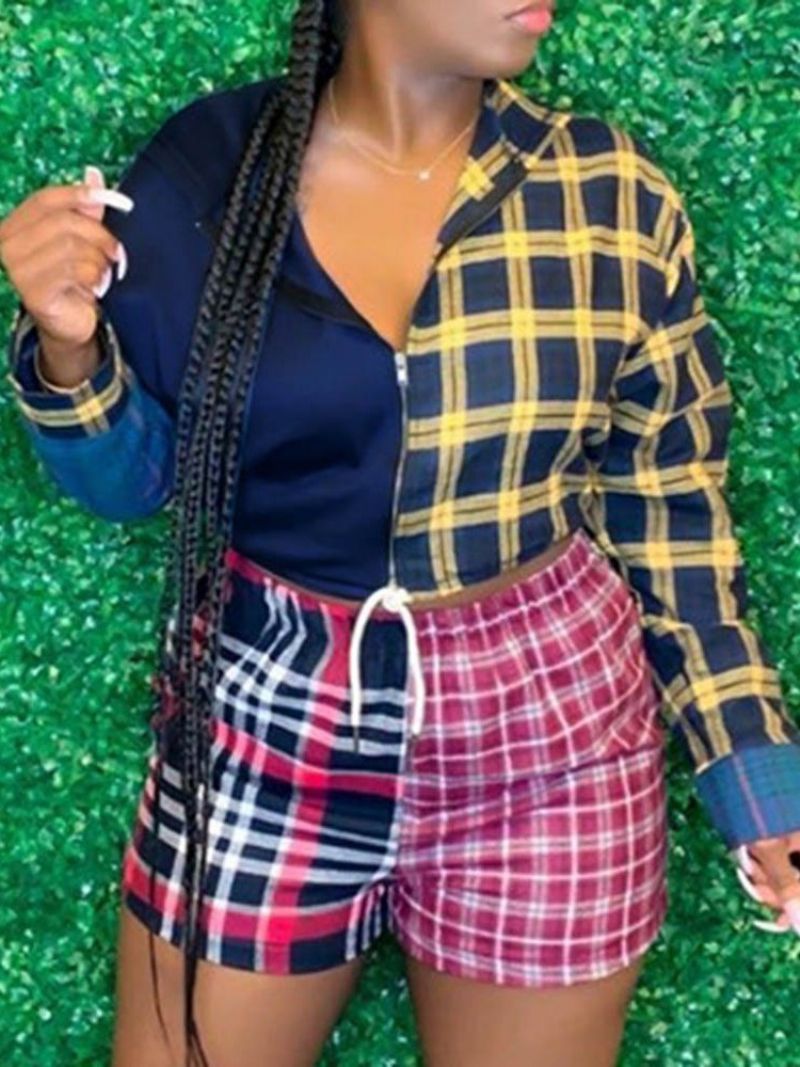 Casual Print Plaid Pencil Housujen Vetoketju Kaksiosaiset Setit