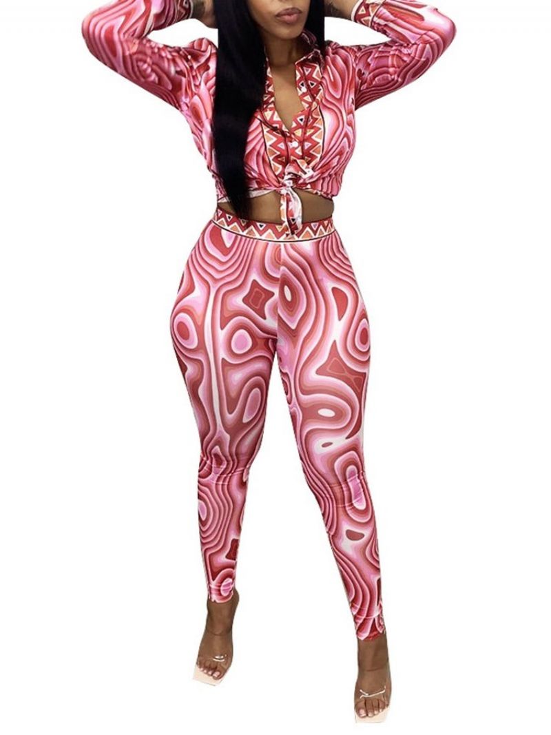 Pants Print Color Block Pencil Pants Kaksiosaiset Setit