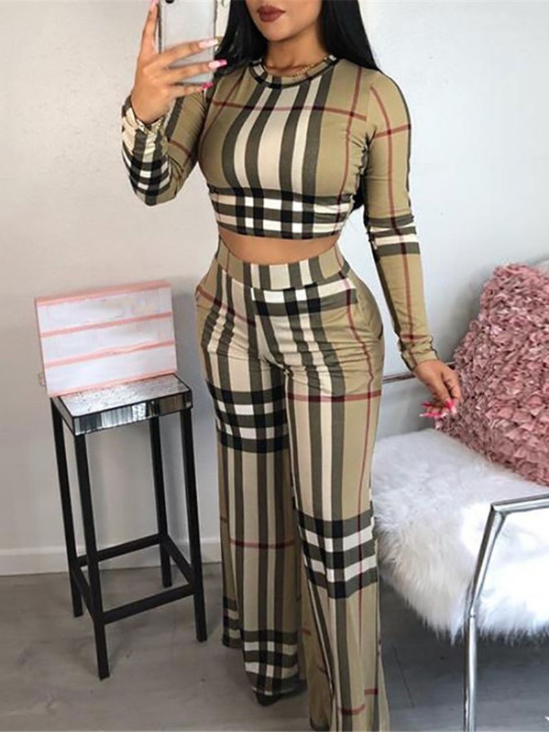 Tulosta Plaid Bellbottoms Pullover Kaksiosaiset Setit