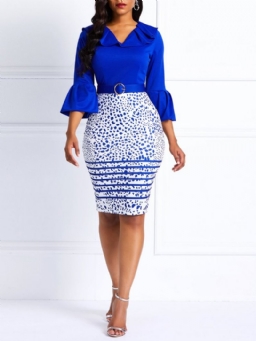 Bodycon V-Kaula-Aukkoinen Flare-Hihainen Rento Värillinen Mekko