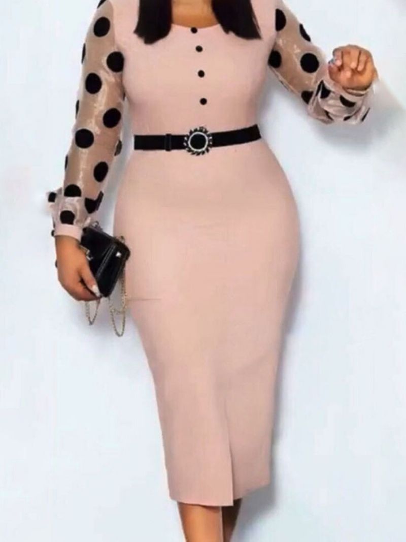 Patchwork Pitkähihainen Nelikulmainen Neulepusero Polka Dots Bodycon-Mekko