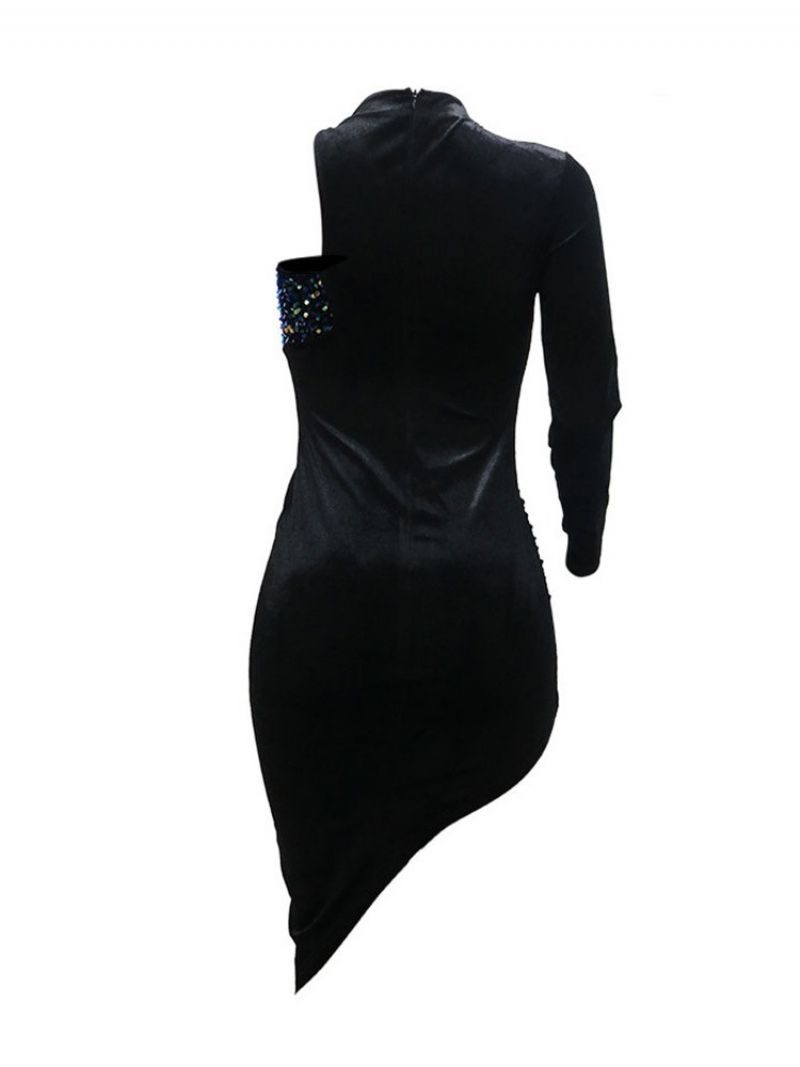 Pitkähihainen Pohkeen Puoliväliin Ulottuva Pyöreä Kaula-Aukko Epäsymmetrinen Bodycon-Mekko
