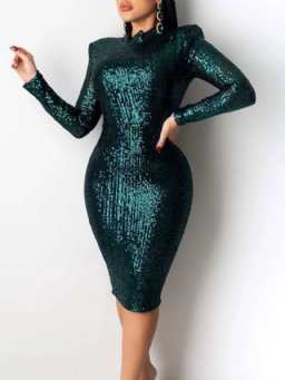Pitkähihainen Polvipituinen Pyöreä Pääntie Keskivyötäröinen Bodycon-Mekko
